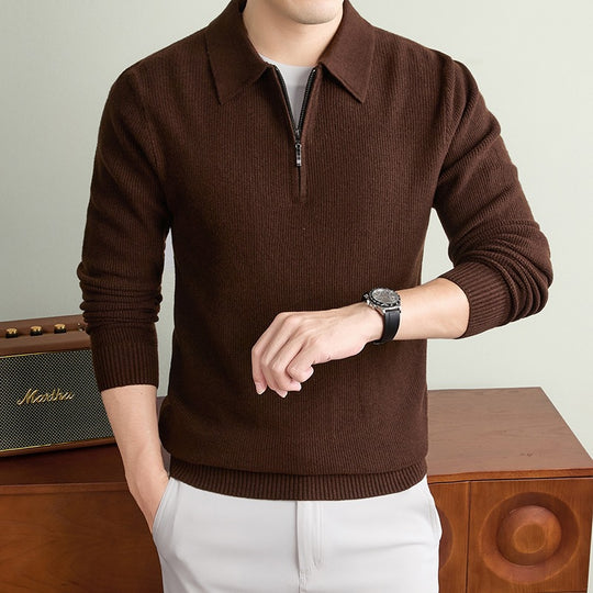 Herren Feinstrick-Halbzipp-Polo mit Hemdkragen und feiner Rippenstruktur Shop Nory