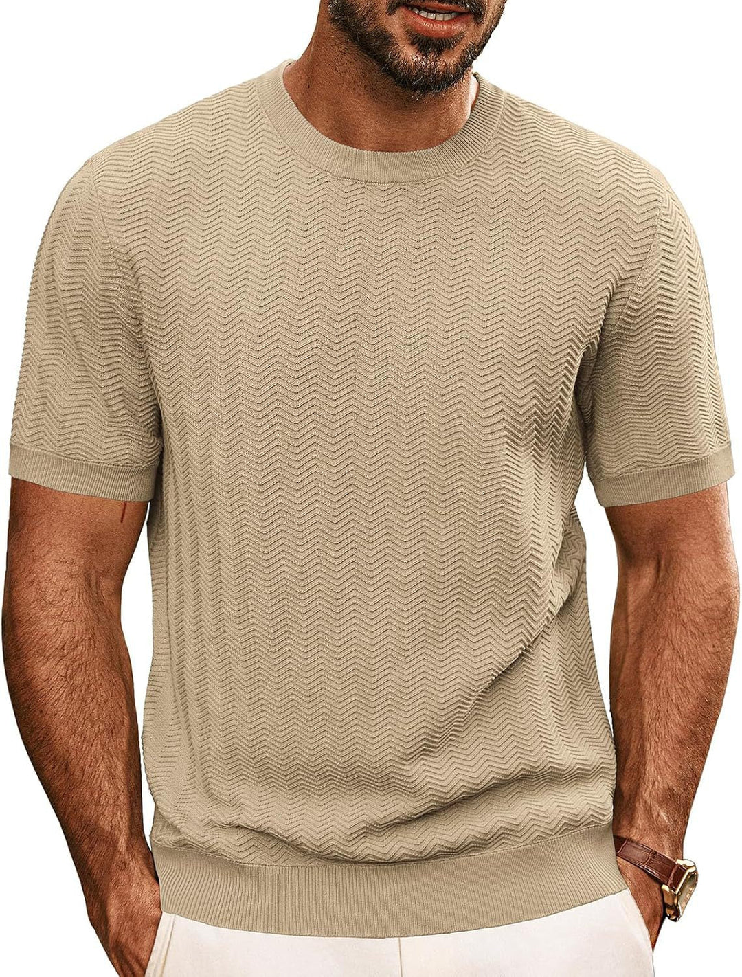 Herren strukturiertes Rundhals T-Shirt ShopNory