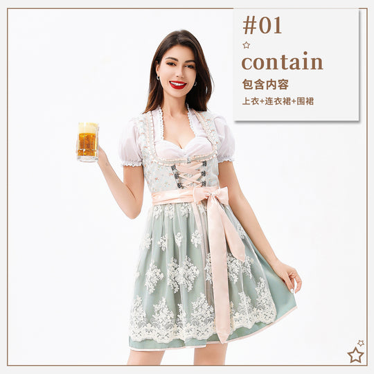 Damen nan traditionelles Dirndlkleid mit Korsett-Schnürung, Spitzenapplikation und Puffärmeln Shop Nory