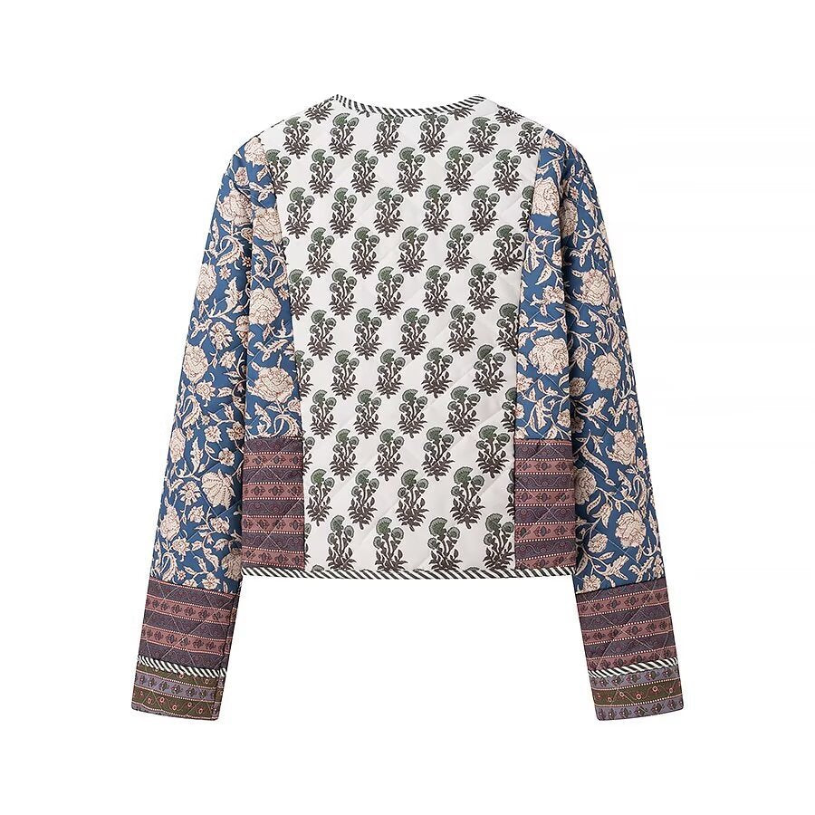 Damen Gesteppte Kurzjacke im Boho‑Patchwork‑Stil mit offenem Vorderteil Shop Nory
