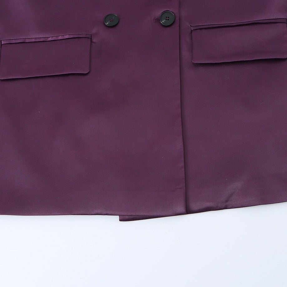 Damen Doppelreihiger Satin-Blazer mit spitzem Revers und Pattentaschen Shop Nory