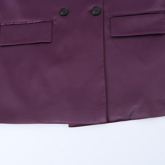 Damen Doppelreihiger Satin-Blazer mit spitzem Revers und Pattentaschen Shop Nory