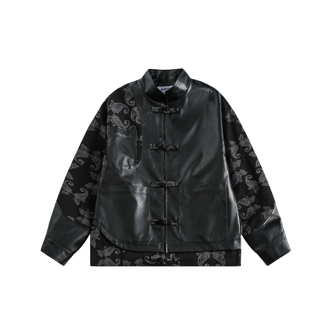 Unisex Kunstleder-Blousonjacke mit Paisley-Ärmeln und Knebelverschlüssen Shop Nory