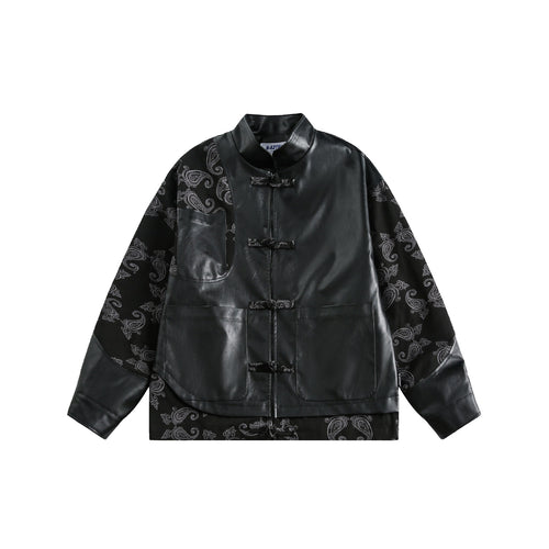 Unisex Kunstleder-Blousonjacke mit Paisley-Ärmeln und Knebelverschlüssen Shop Nory