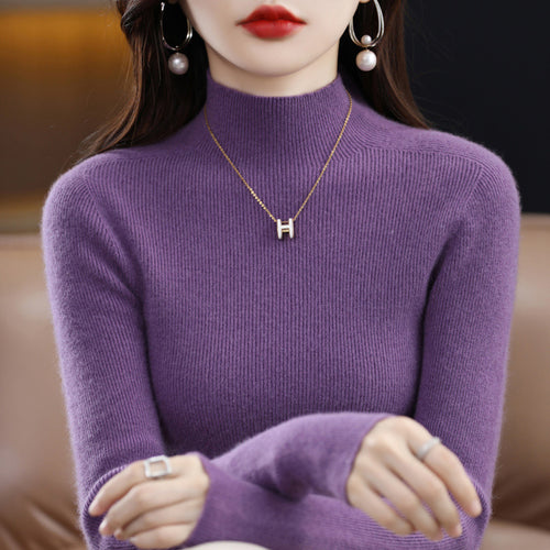 Damen Schmaler Mockneck-Feinstrickpullover mit extrafeiner Rippenstruktur und Kaschmir-Optik Shop Nory