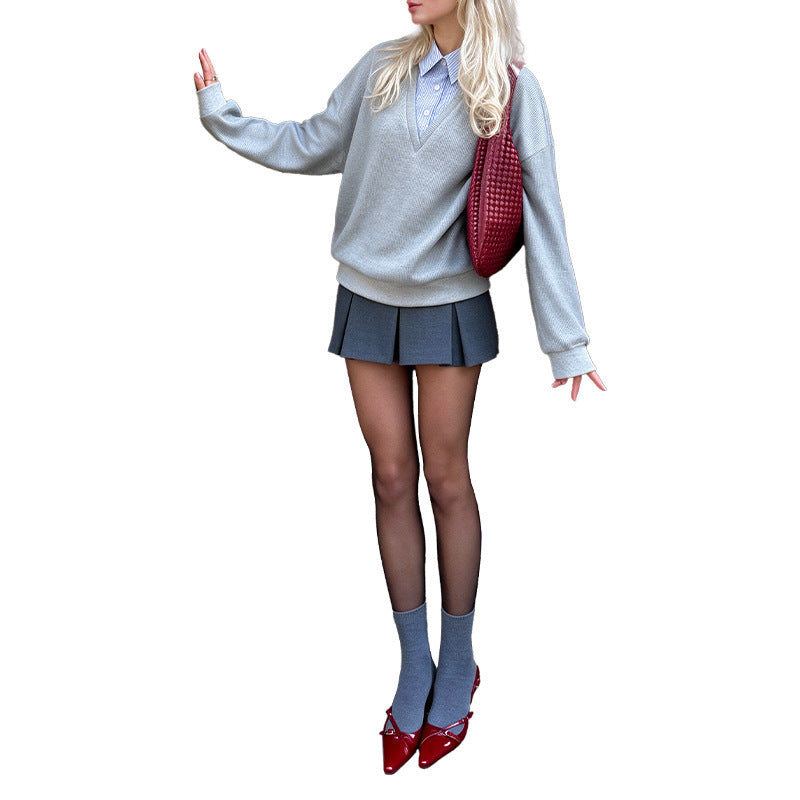Damen Modischer Pullover mit V-Ausschnitt Shop Nory