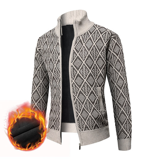 Herren Thermo-Strickzipjacke mit Jacquardmuster und Fleece-Innenfutter Shop Nory