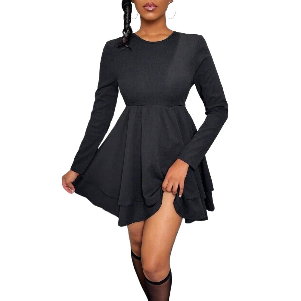 Damen langärmeliges Stufen-Minikleid mit taillierter Empire‑Naht, mehrlagigem Volantrock und schmeichelnder A‑Linien‑Silhouette Shop Nory