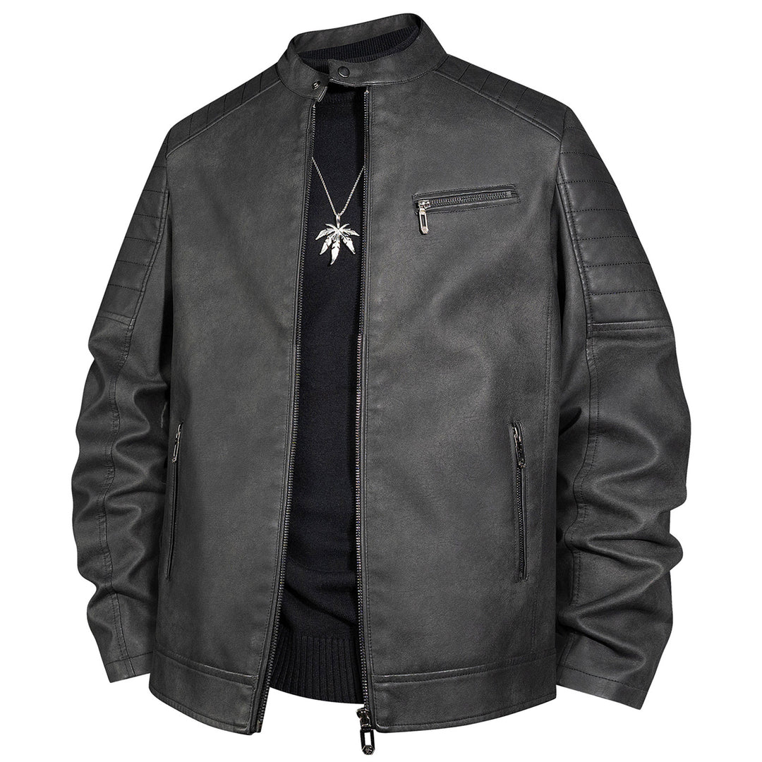 Herren Bikerjacke aus Kunstleder mit Stehkragen und gesteppter Schulter Shop Nory