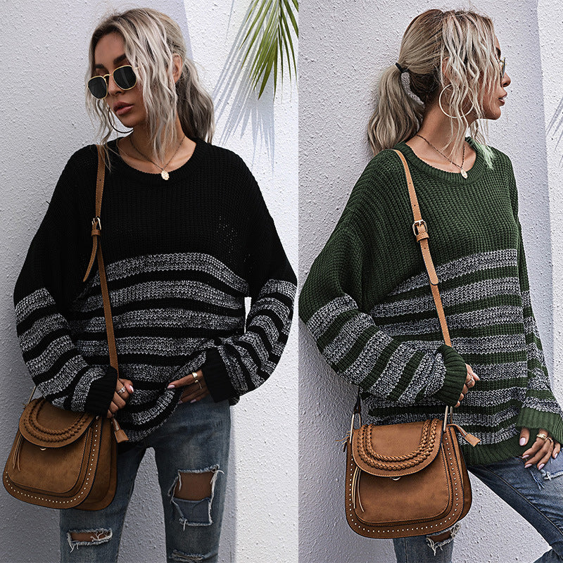 Damen Lässiger Strickpullover im Blockstreifen-Mix mit überlanger Silhouette Shop Nory