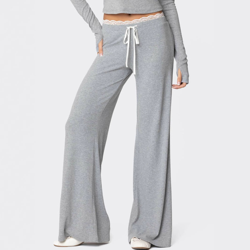 Damen weite Loungehose mit Spitzenbund und Kordelzug Shop Nory