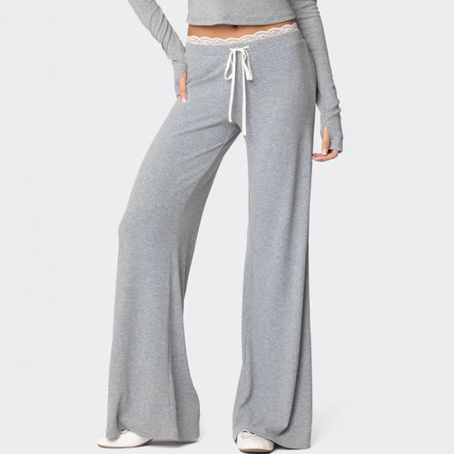 Damen weite Loungehose mit Spitzenbund und Kordelzug Shop Nory