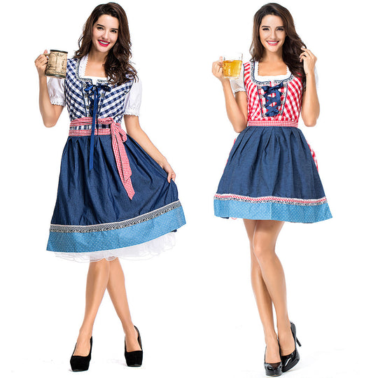 Damen nan traditionelles Trachten Dirndlkleid mit herzförmigem Ausschnitt, Schnürung und abnehmbarer Schürze Shop Nory