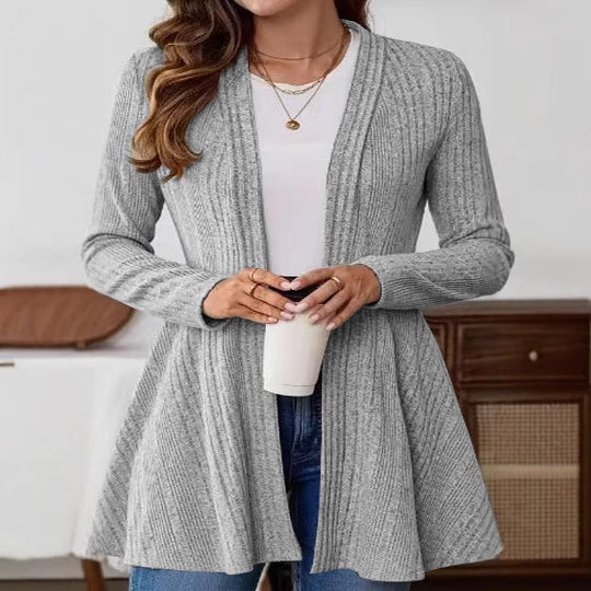 Damen Offener Feinstrick-Cardigan mit Rippstruktur, tailliertem Schnitt und schwingendem Saum Shop Nory