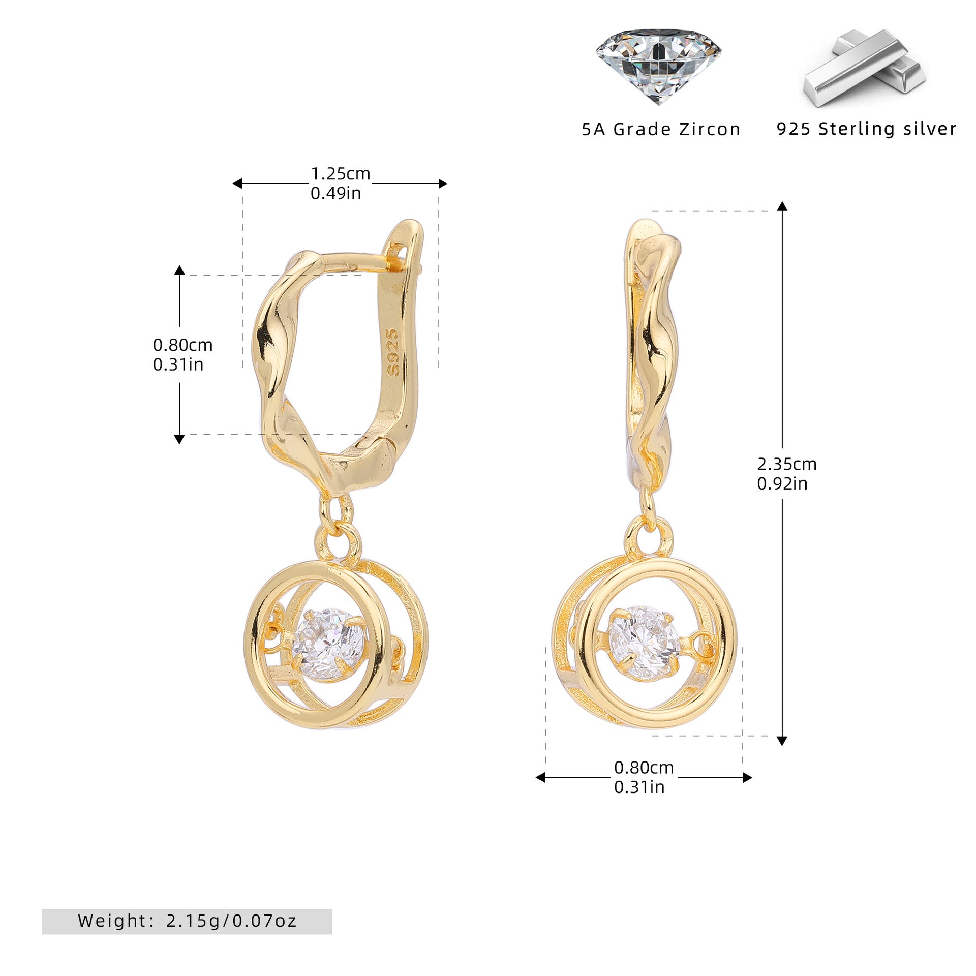Damen Ohrhänger mit elegantem Zirkonanhänger aus hochwertigem 925 Sterling Silber Shop Nory