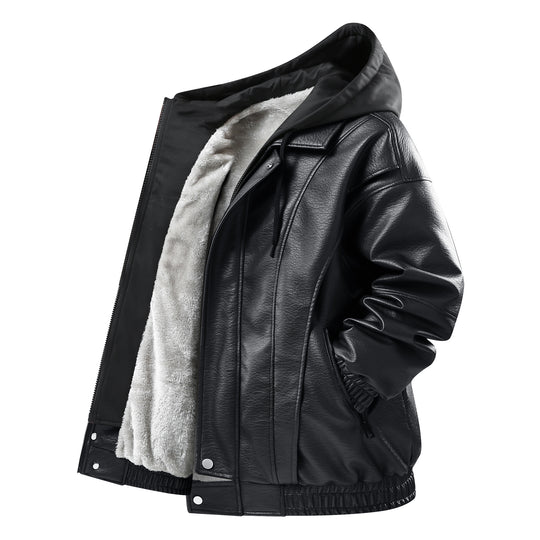 Herren Modische Kunstlederjacke mit Kapuze Shop Nory