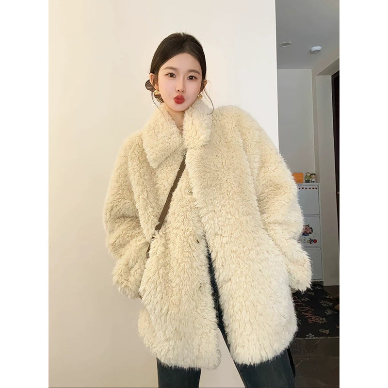 Damen Oversize Teddyfell‑Mantel mit Schalkragen und verdeckter Knopfleiste Shop Nory