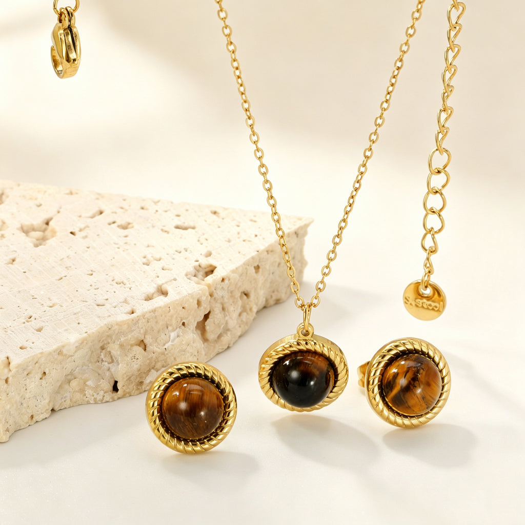 Damen Schmuckset mit hochwertigem Tigerauge-Anhänger und handgefertigten Details Shop Nory
