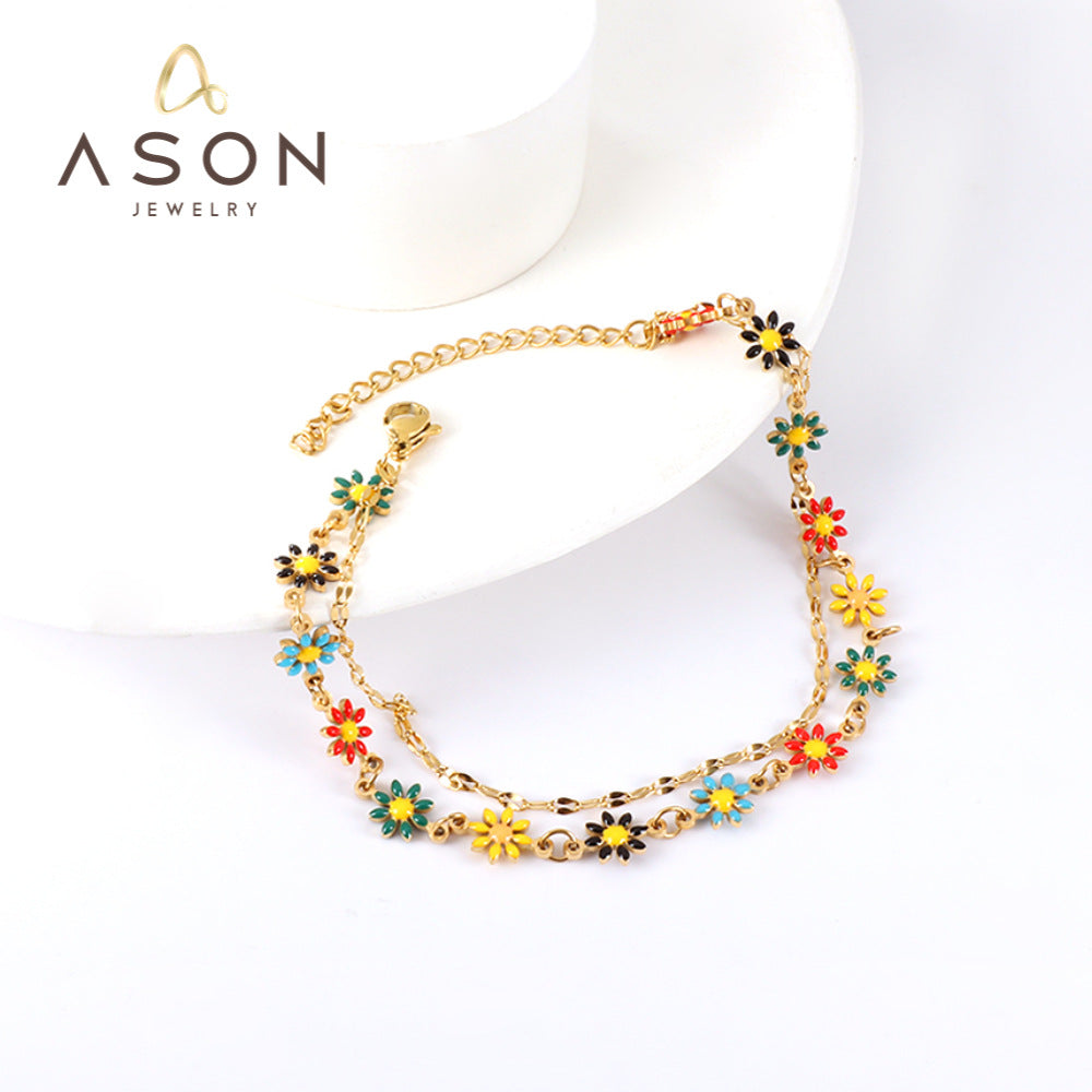 Damen Armband aus Edelstahl mit bunten Perlen und Sternenanhängern Shop Nory