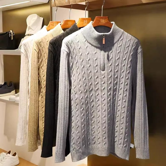 Herren Feinstrick-Pullover mit Zopfmuster und Halbzip-Stehkragen Shop Nory