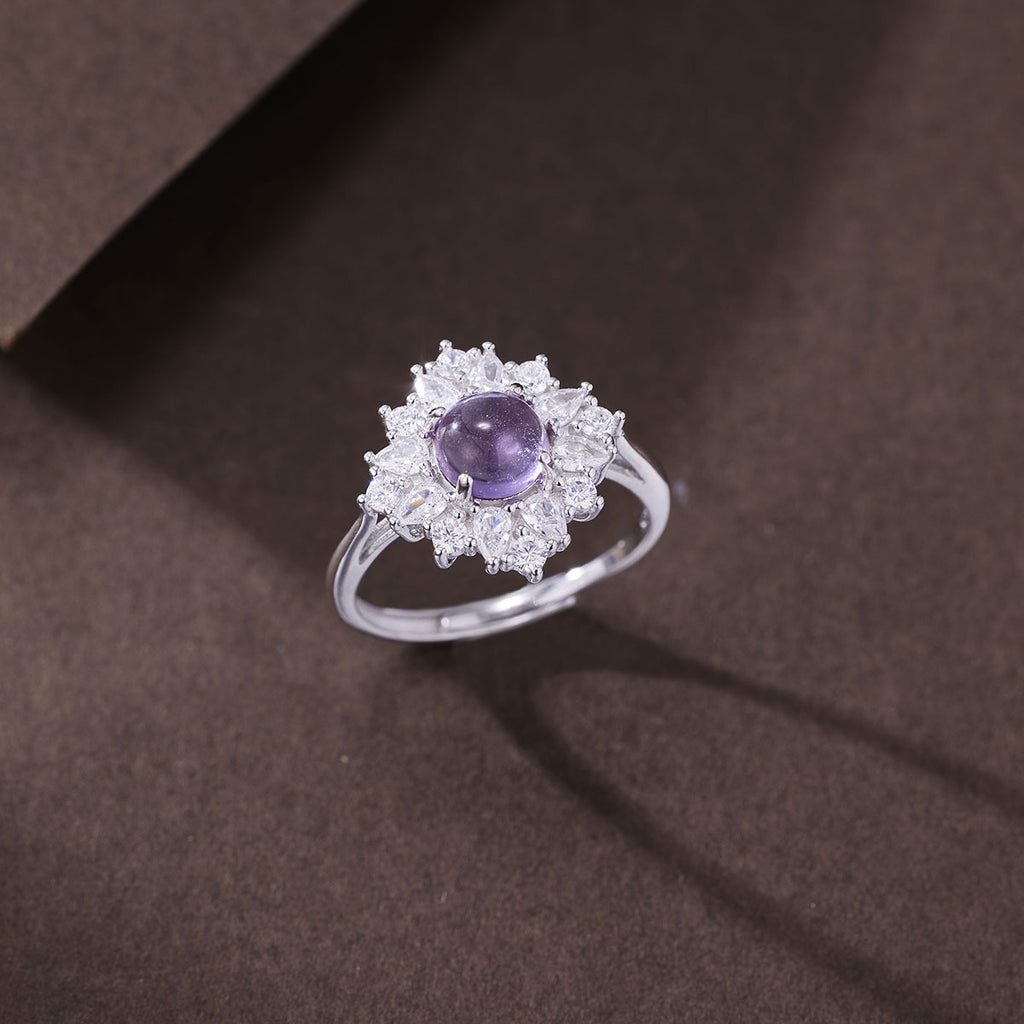 Damen Ring mit funkelndem lila Edelstein und exquisiten Kristallverzierungen Shop Nory