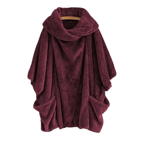 Damen Oversize Kuschel-Poncho mit großem Schlauchkragen und Kängurutaschen Shop Nory