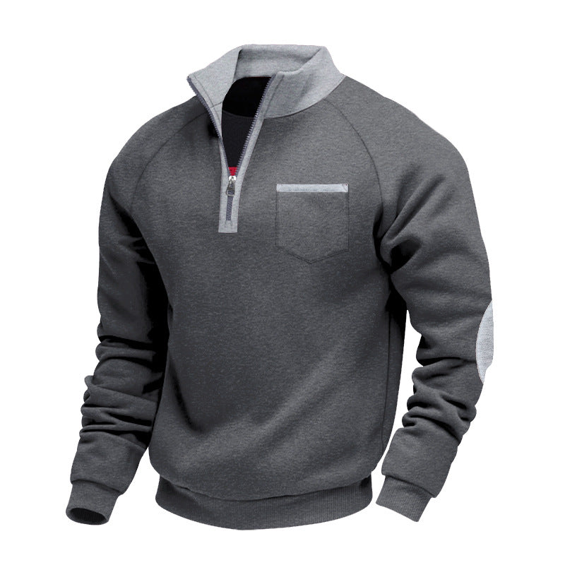 Herren Raglan-Halbzip-Sweatshirt mit Stehkragen, Brusttasche & Ellbogenapplikation Shop Nory