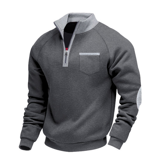 Herren Raglan-Halbzip-Sweatshirt mit Stehkragen, Brusttasche & Ellbogenapplikation Shop Nory