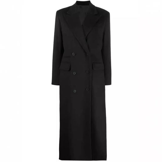 Damen Maxilanger Doppelreihiger Wollmix-Longcoat mit strukturierten Schultern und Pattentaschen Shop Nory