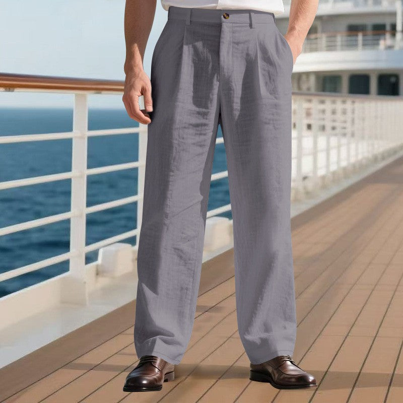 Herren elegante Leinenhose mit Bundfalten