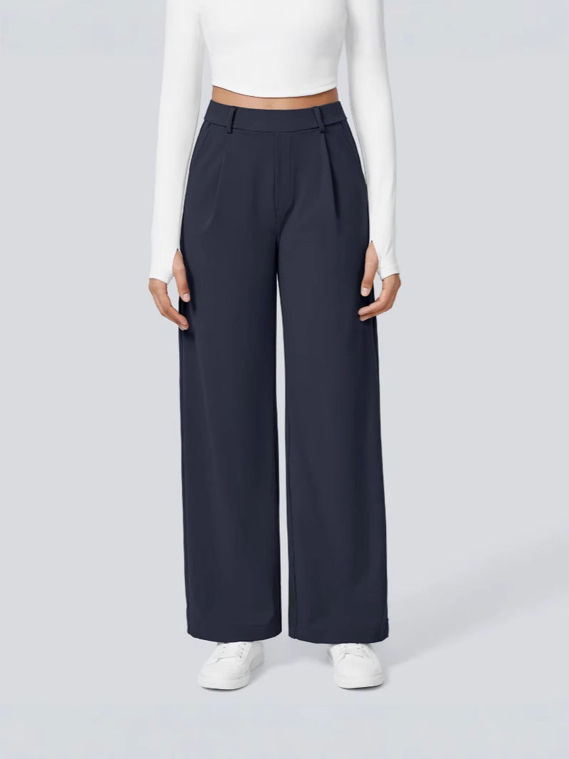 Damen Elegante High‑Waist Palazzo‑Hose mit vorderen Bundfalten und Eingrifftaschen Shop Nory