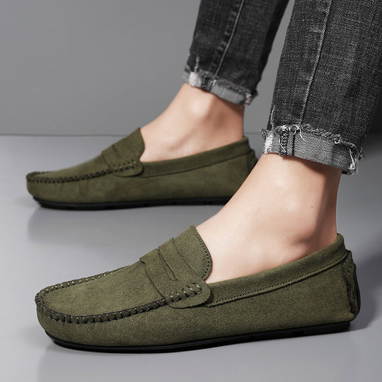 Herren elegante Veloursleder-Mokassin Fahrerhalbschuhe mit handgenähter Vordernaht und flexibler Gummiprofilsohle Shop Nory