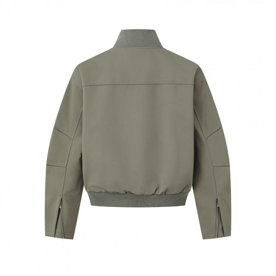 Unisex Kurz geschnittene minimalistische Bomberjacke mit geripptem Stehkragen und verdeckter Reißverschlussblende Shop Nory
