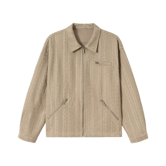 Unisex Texturierte Zip‑Blousonjacke im kastigen Schnitt mit Hemdkragen und diagonalem Reißverschlusstaschen Shop Nory