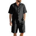 Herren Kurzarm-Pyjama-Set mit dezentem Streifenmuster und praktischer Brusttasche ShopNory