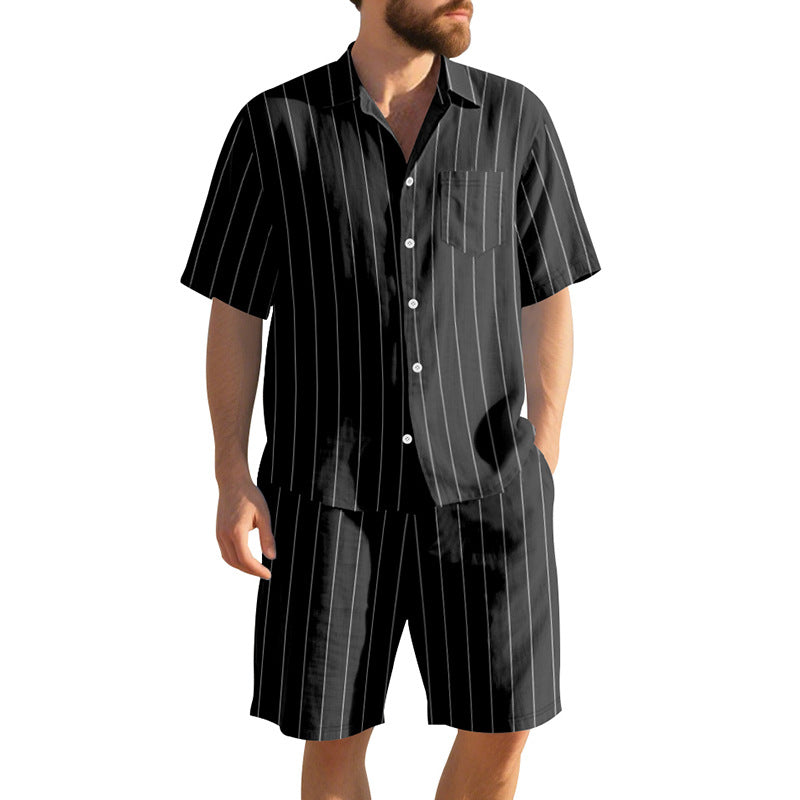 Herren Kurzarm-Pyjama-Set mit dezentem Streifenmuster und praktischer Brusttasche ShopNory