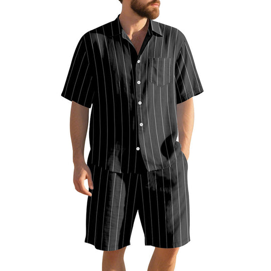 Herren Kurzarm-Pyjama-Set mit dezentem Streifenmuster und praktischer Brusttasche ShopNory