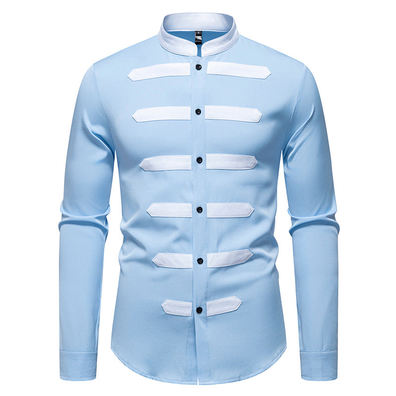 Herren Slim-Fit Hemd mit Stehkragen und dekorativen Paspelstreifen Shop Nory