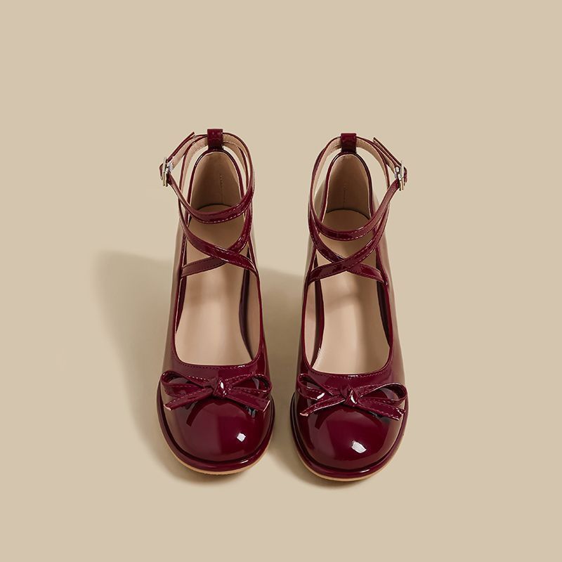 Damen elegante Ballerina-Pumps mit verstellbarem Fesselriemen und Schnürung
