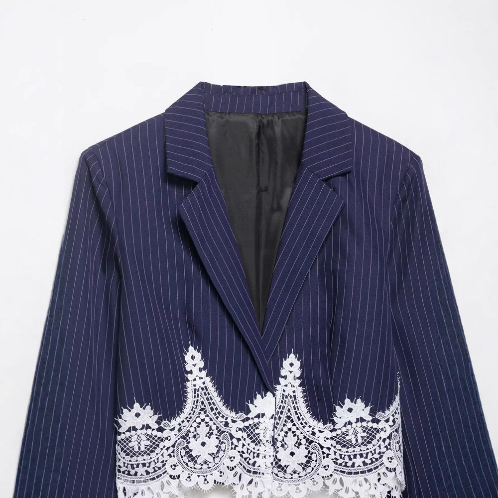 Damen Zweiteiliges Nadelstreifen-Blazer und Maxirock Set mit Spitzen-Camisole Shop Nory