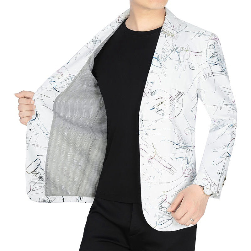 Herren Einreihiges Casual-Sakko mit künstlerischem Kritzel-Print und leichtem Halbfutter Shop Nory