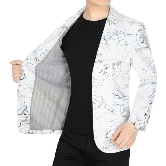 Herren Einreihiges Casual-Sakko mit künstlerischem Kritzel-Print und leichtem Halbfutter Shop Nory