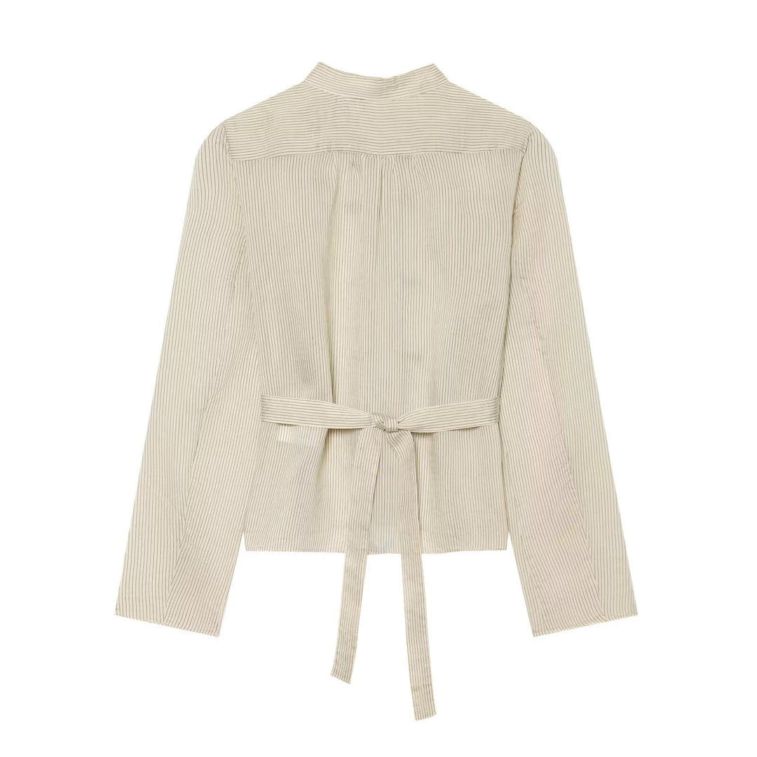 Damen Kurzjacke mit Stehkragen, chinesischen Kordelverschlüssen und Nadelstreifen Shop Nory