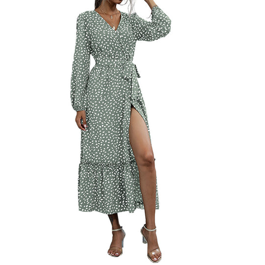 Damen Gemustertes Midikleid mit Wickel‑Optik, geraffter Taille und Stufenvolant Shop Nory