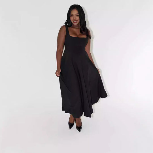 Damen A-Linien Maxikleid mit quadratischem Ausschnitt und fließendem Stoff