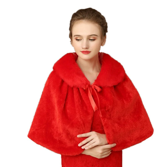 Damen Elegantes Kunstpelz‑Capelet mit Schleifenverschluss und weitem Umlegekragen Shop Nory
