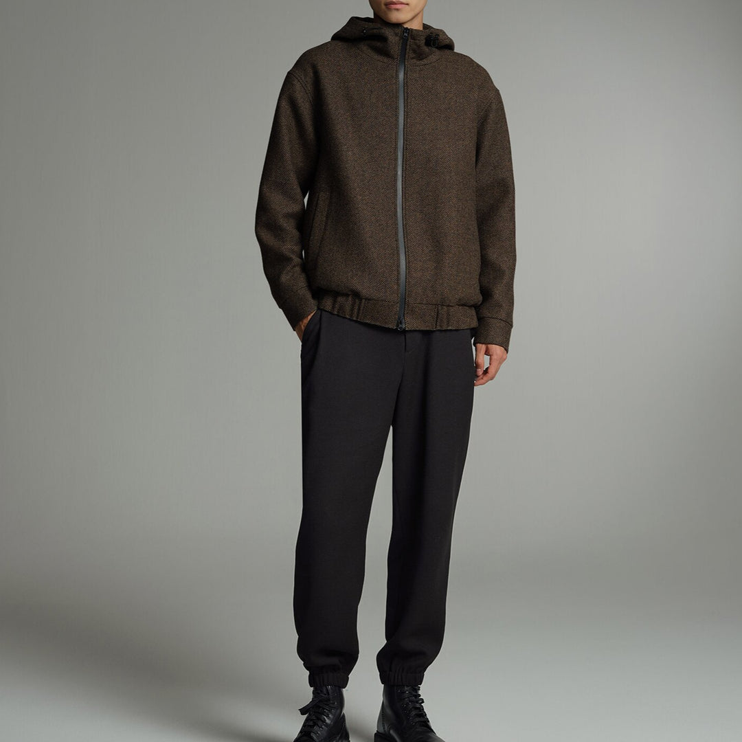 Herren Kurze Wollmisch-Kapuzenjacke mit Reißverschluss und elastischem Saum Shop Nory