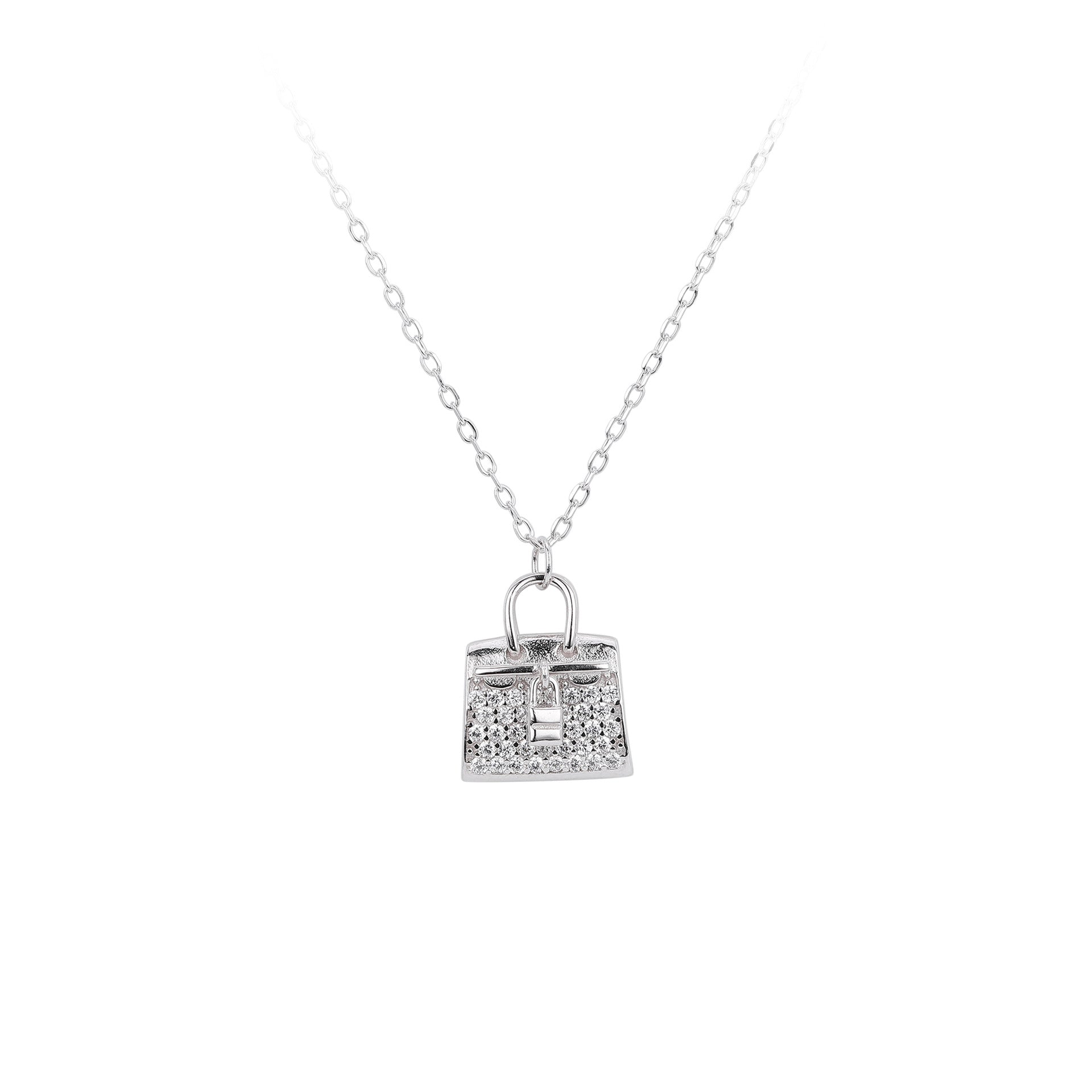 Damen Halskette mit einzigartigem Handtaschenanhänger aus hochwertigem 925 Sterling Silber und funkelnden Zirkonia Shop Nory