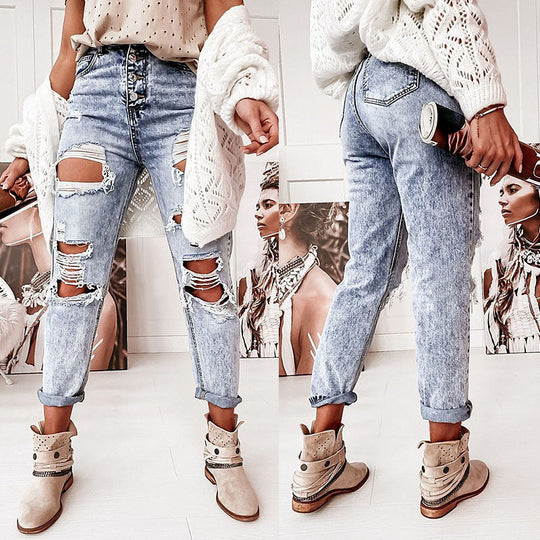 Damen Ripped Mom-Jeans mit hohem Bund und lässigem Schnitt