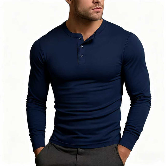 Herren Langarm-Henley-Shirt mit klassischem Knopfdetail und körpernaher Passform